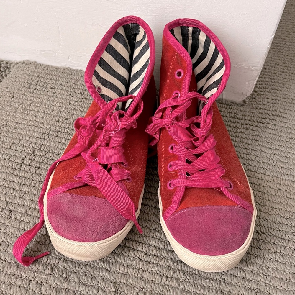 Kate Spade Lorna Pink and Red Suede Hi Top Sneakers